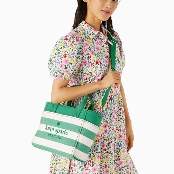 Kate Spade Jett Beach Time Stripe Small Tote in Green Bean - Picture 2 of 12